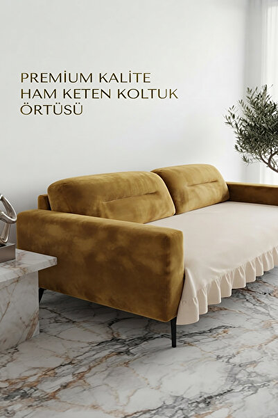 sese design Fırfırlı Koltuk Örtüsü Bohem Pamuk Keten Kaymaz, Yıkanabilir, Mod...