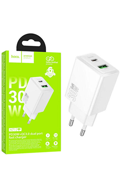 Hoco Φορτιστής με βύσμα, 1xUSB-C, 1xUSB-A, PD30W, QC3.0 Γρήγορος Φορτιστής - ...