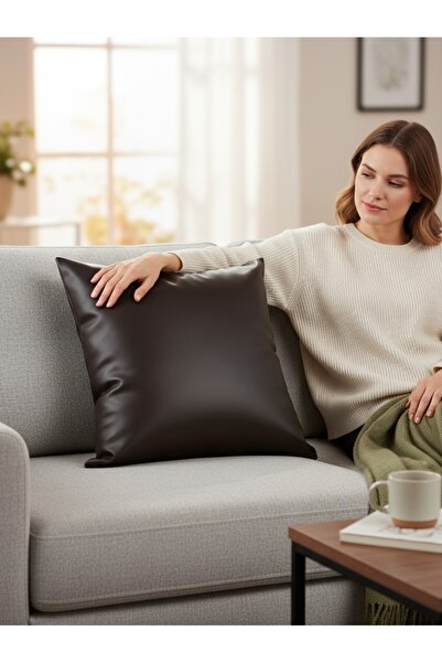 BARERMO 45X45 Black Leather Throw Pillow (Filled Inside) Living Room Cushion,...