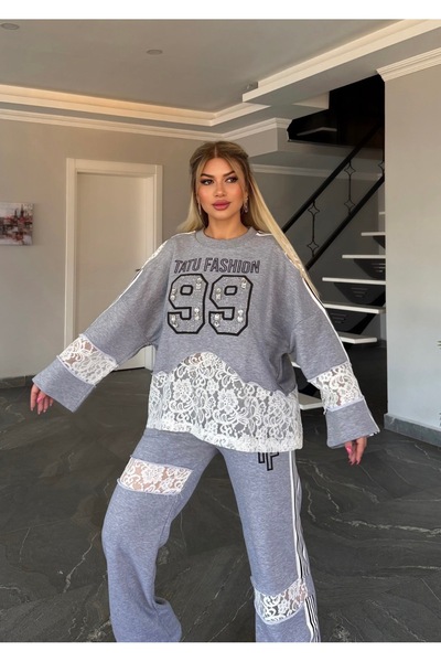 Sep Butik Stoned Lace Suit Gray