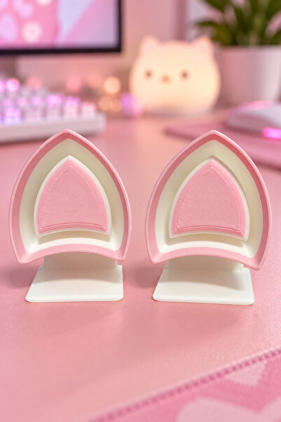 YS Print Kulaklık İçin Kedi Kulağı Aksesuarı Pembe Beyaz 2’li Cat Ear Set