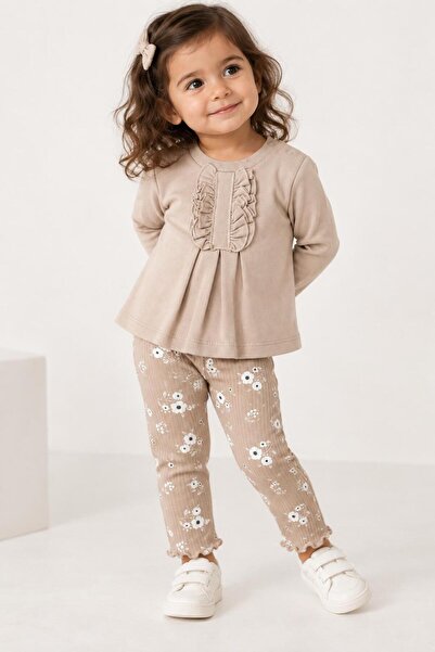 İŞLERKİDS Baby Girl Sweatshirt Floral Patterned Leggings 2-Piece Set