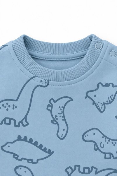 İŞLERKİDS Baby Boy 2-Piece Dinosaur Patterned Sweatshirt Pants Set Beige