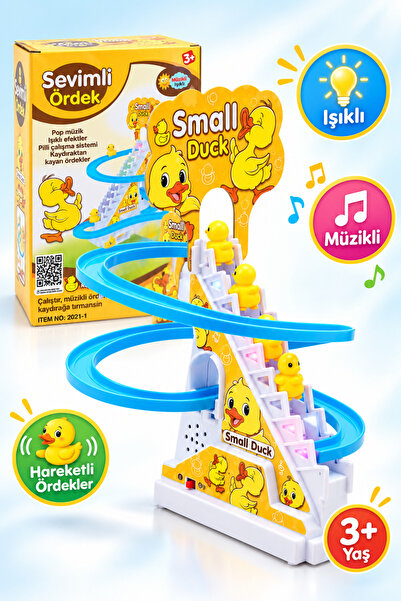 İlknurtoys Kayan Ördek Oyuncağı Işıklı Müzikli Merdiven Çıkan 3 Ördekli Spiral Kaydırak 3+ Yaş
