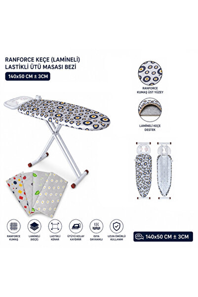 Ranforce Keçe Ütü Masası Bezi - Lastikli - Lamineli - 140x50 cm