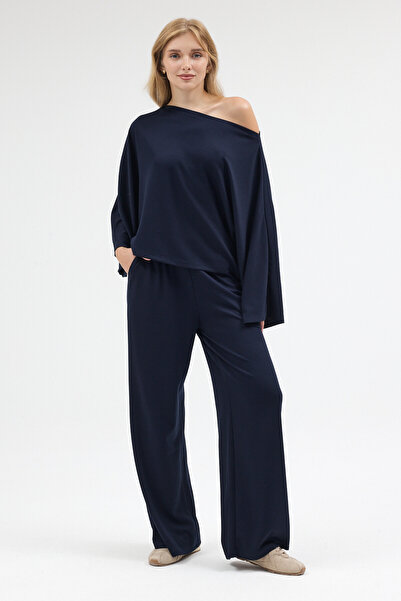 Rabi Shine Women's Modal Fabric Boat Neck Bluz-Pants Set