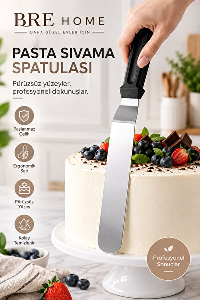 BRE HOME Pasta Sıvama Spatulası Paslanmaz Çelik Krema Sürme ve Pasta Dekorasy...