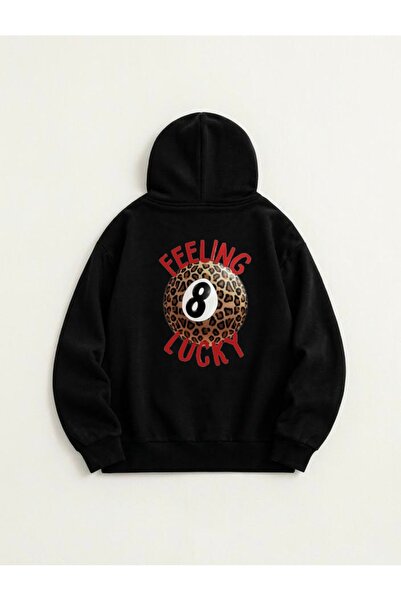 Leopar Şans Baskılı Siyah Sweatshirt