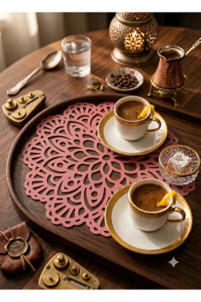 Generic Brand Set of 2 20.5 cm 3D Lace Patterned Coffee Presentation Trays wi...