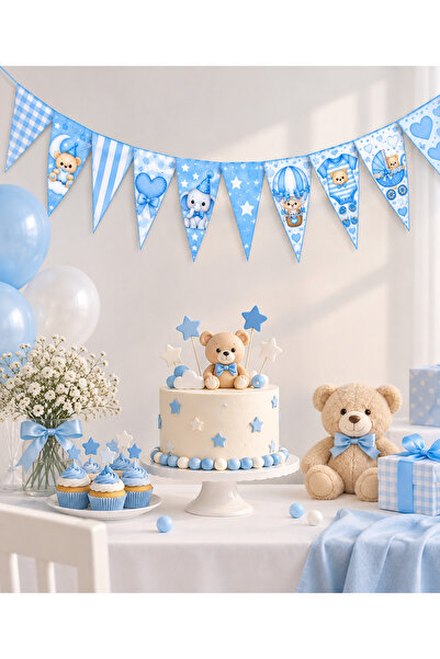 GREATOY Blue Baby Shower Triangle Pennant Flag Ornament 10 Pieces Baby Birthd...