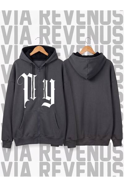 Vordevia Ny Printed Unisex Zippered Hooded Sweatshirt Cardigan