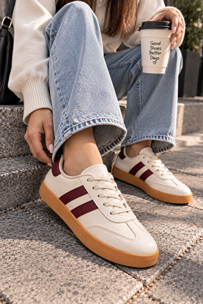 LUFFO Unisex Cream Claret Red καθημερινά σχολικά αθλητικά παπούτσια