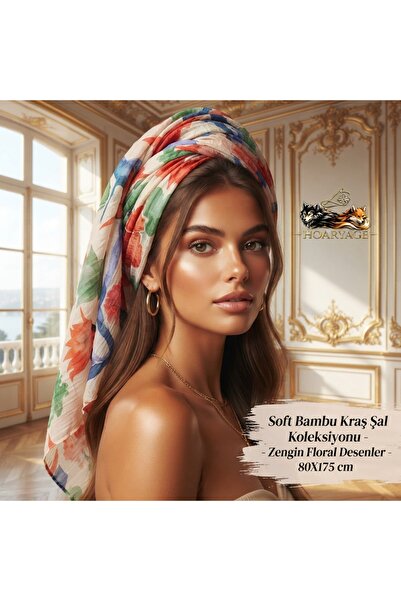 hoaryage Bambu Soft Kraş Shawl Collection - Rich Floral Patterns - 80X175 cm