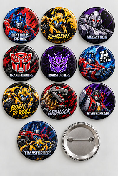 Tasarım Minikutunuz Transformers 10’lu Rozet Seti 44 mm – Çocuk Çanta Yaka İğ...
