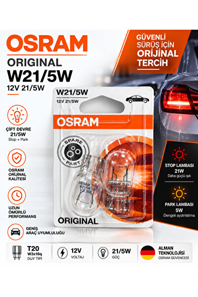 Osram T20 W21/5W Original 12V 21/5W W3x16q Çift Devre Stop Park Ampulü 2 Adet