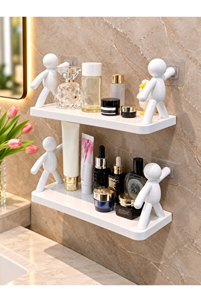 EcoVibe Çöp Adam Tasarımlı Yapışkanlı Duvar Rafı – Delmeden Monte Banyo ve Mu...