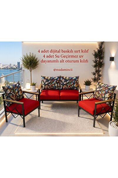 MADAMİNCİ Balkon Bahçe Koltuk Minder Kılıfı 2+1+1 Takım Fermuarlı Yıkanabilir...