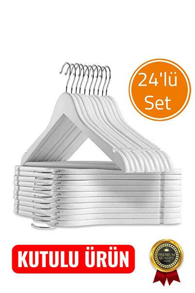 AZESUR 24 Adet Beyaz Ahşap Görünümlü Plastik Askı 24 Adet Beyaz Askı Pantolon...