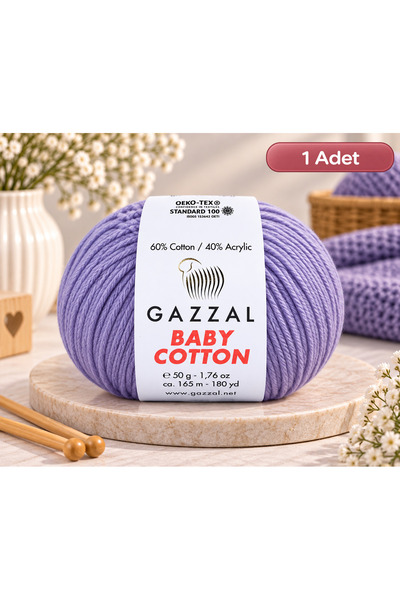 Gazzal Baby Cotton Pamuklu El Örgü İpi 3420 Lila - Amigurumi ve Bebek Yünü 50...