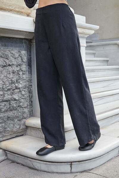 Jument Women's Crush Cupra High Pocket Elastic Waist Wide Leg Pants-Black