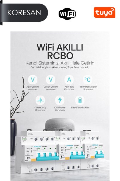 koresan Tuya Smart RCBO WiFi 4P 63A Akıllı RCBO Kaçak Akım Korumalı Şalter