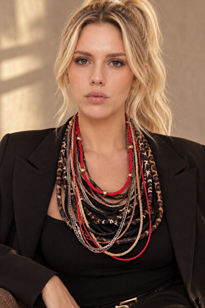 Bukiro Matière Sauvage Leopard Patterned Multi-Layered Scarf Necklace |   Women's Statement Necklace