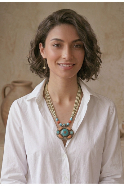 Turkuaz Taşlı Afgan Kolye