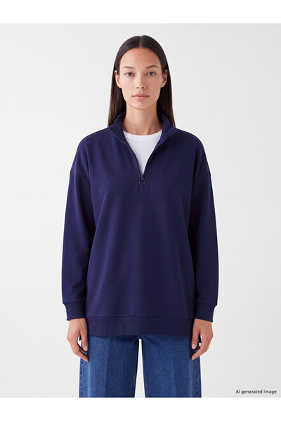 LC Waikiki Ozmarka New Season Navy Blue High Collar Women's Sweatshirt Tunic