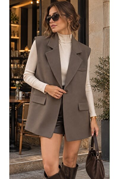 Genel Markalar Blazer Ceket Yelek Bej-Kahverengi