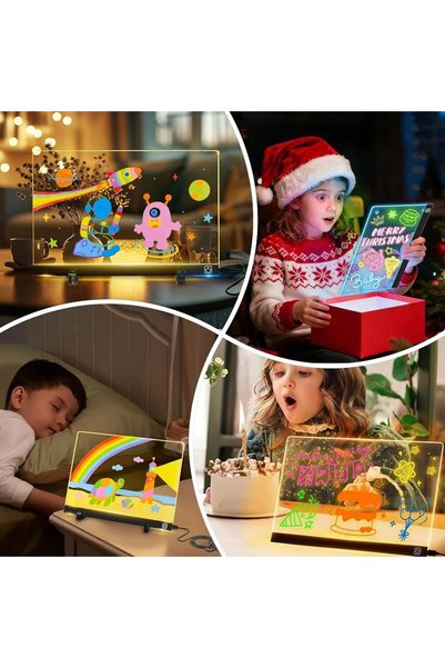C&On Design لوحة كتابة ورسم مضيئة بتقنية LED مقاس 20x30 - لوحة ملاحظات شفافة من الأكريليك مع حامل و7 أقلام