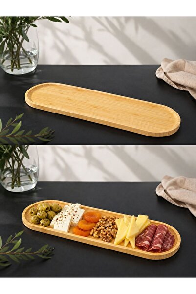 Levn Home Bambu Sunum Tabağı Uzun Sunumluk İkramlık Kahvaltılık Servis Tabak 55cm