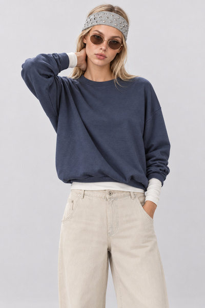 Lovelyİstanbul Basic Mevsimlik Modal Sweatshirt LEN0026 FÜME