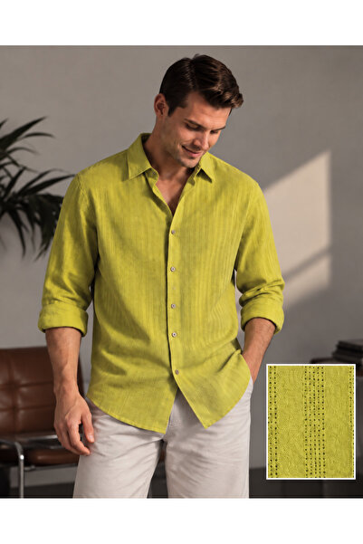 BAROS Men's Regular Fit Etamine Woven Long Sleeve Shirt