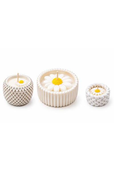 Karvia Aqua Marin Kokulu 3^lü Baklava-Düz Örgü Desenli Beton Mum Set - El yapımı