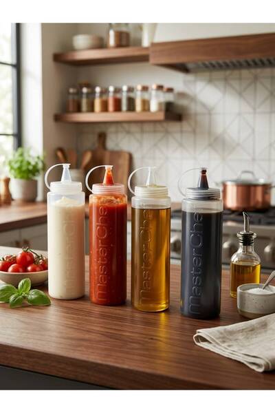 Ars Buğra Home 4 ADET ŞEFFAF MASTERCHAF YAĞLIK SOSLUK ŞİŞESİ-700ML-