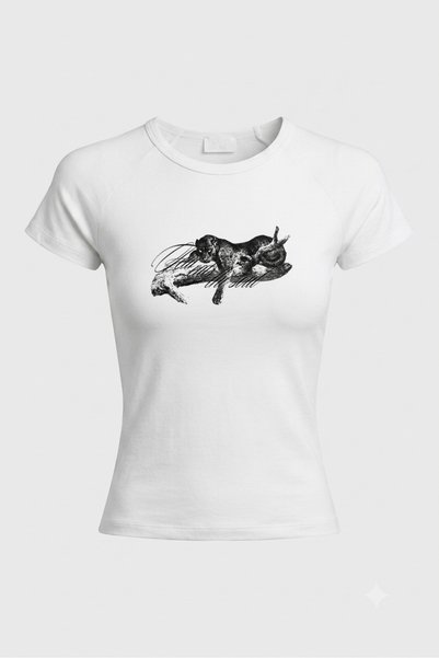 Grafftee Clothing Women's White Printed Fitted Baby Tee Short Sleeve Cotton S...