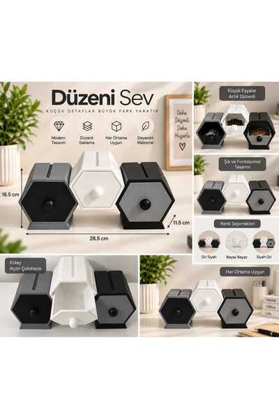 Genel Markalar Düzeni Sev 3'lü Altıgen Masaüstü Organizer Kutu Set - Çekmecel...