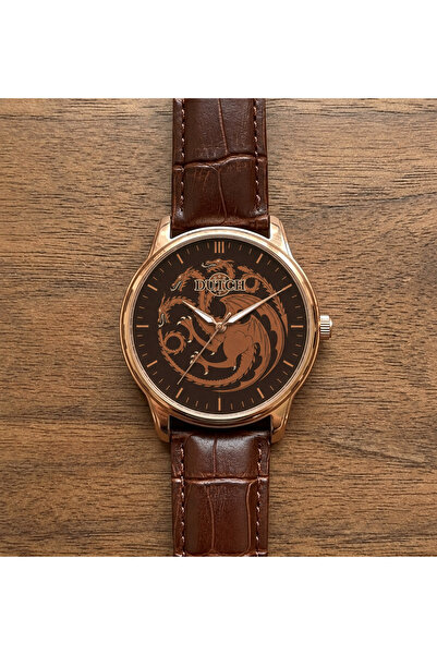 DUTCH STORE Men's Wristwatch - Brown Dial with Dragon Design and Rose Gold Be...