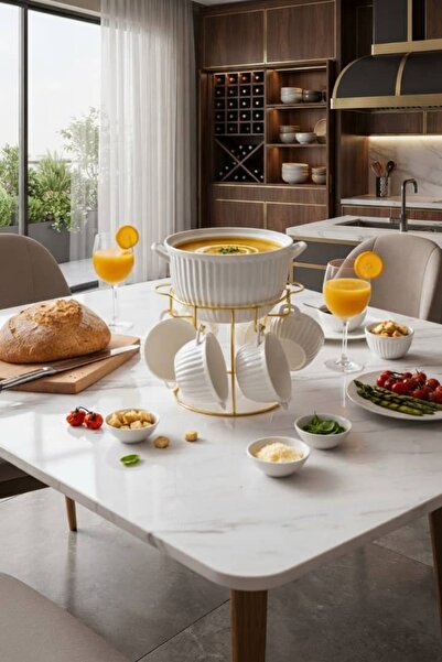 Generic Brand طقم وعاء شوربة مع زبديات تقديم بتصميم فريد وأنيق 8 قطع