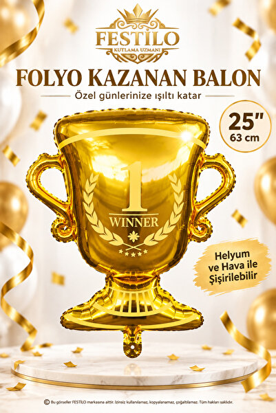 FESTİLO Foil Winner Balloon 25 Inch 63 cm 1 Winner Trophy Championship Achiev...