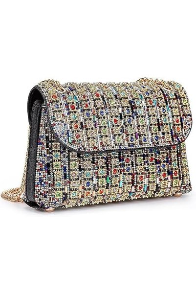 Tazweeq Sparkly Rhinestone Evening Bag，Romantic Clutch Purse with Chain for W...