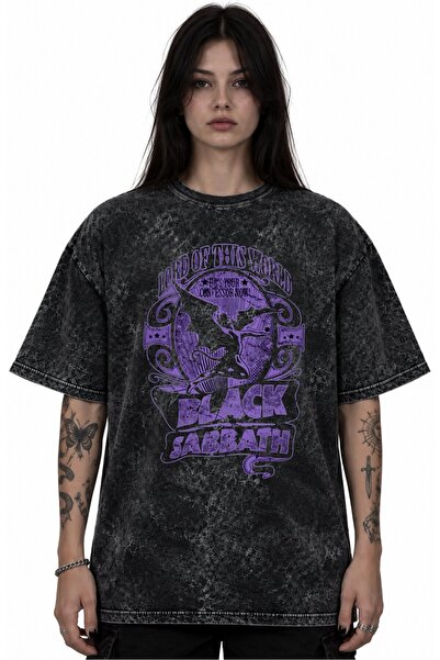 SEVBANO Tricou unisex oversize vintage lavabil cu imprimeu Black Sabbath Rock...