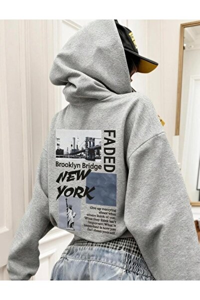 LELVANİ Φούτερ με κουκούλα με οπτική εκτύπωση Brooklyn Bridge New York Unisex