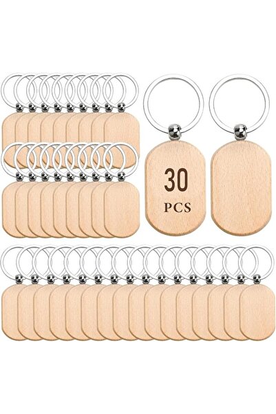 KASTWAVE 30 Pieces Wood Keychain Blanks, DIY Blank Wooden Key Chain Key Tags ...