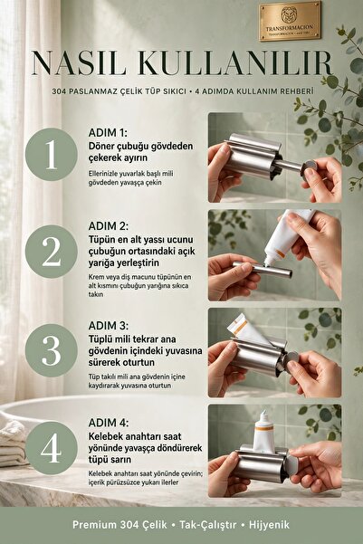 Transformacion Çelik Tüp Sıkıcı Diş Macunu Krem Merhem Boya Sıkma Aparatı Metal Merdane Silindir Sarıcı Düzenleyici 18/10 304 Paslanmaz 723651