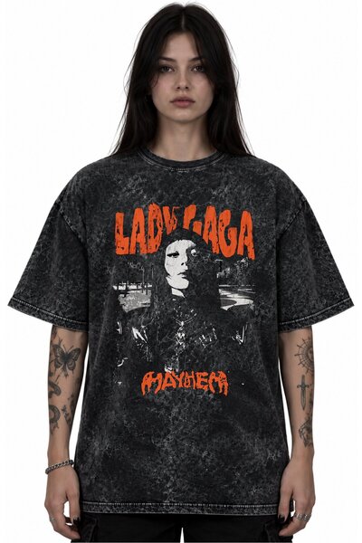 SEVBANO Tricou unisex oversize vintage cu imprimeu Lady Gaga Singer, spălat l...