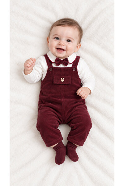 lisaloom baby & kids Velvet 3-6 Months Baby Boy Burgundy Velvet 4-Piece Set –...