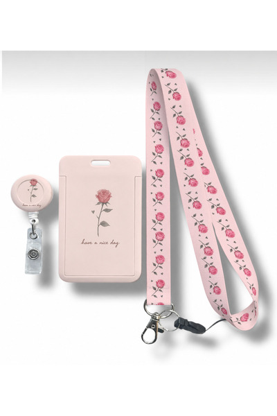 RoyalVance Pembe Gül Yoyo, Boyun Askı İpi ve Sürgülü Kartlık 3’lü Set