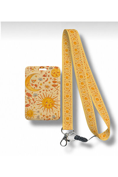 RoyalVance Yellow Sun and Moon Neck Strap Drawstring Sliding Card Holder Set