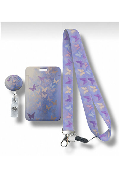 RoyalVance Pastel Kelebek Yoyo, Boyun Askı İpi ve Sürgülü Kartlık 3’lü Set